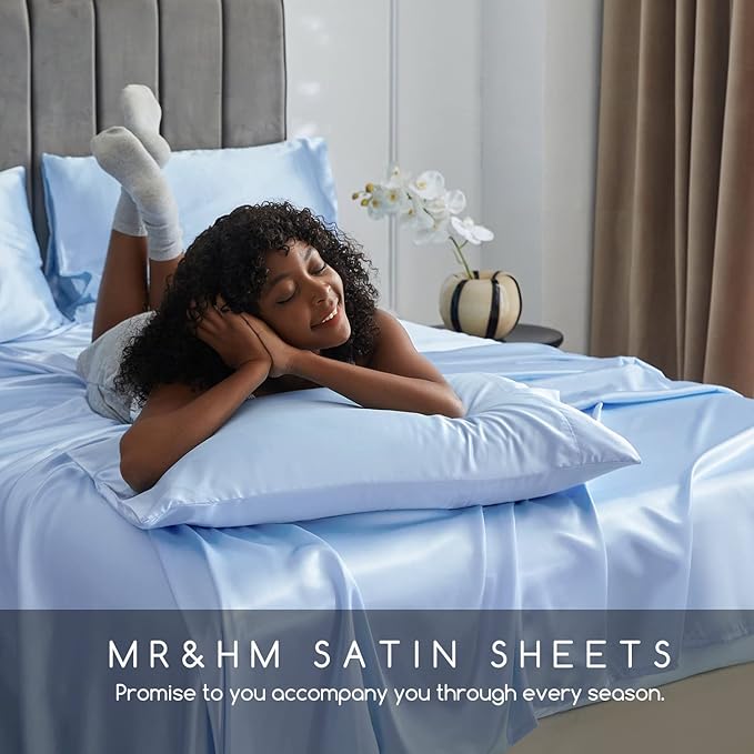 MR&HM Satin Bed Sheets, Twin XL Size Sheets Set - Image 6