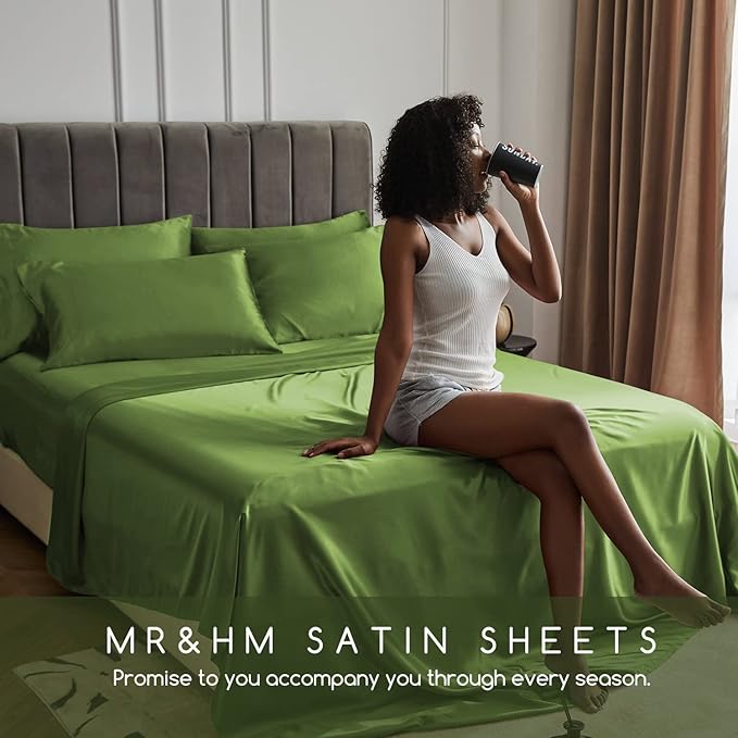 MR&HM Satin Bed Sheets, Twin Size Sheets Set - Image 7