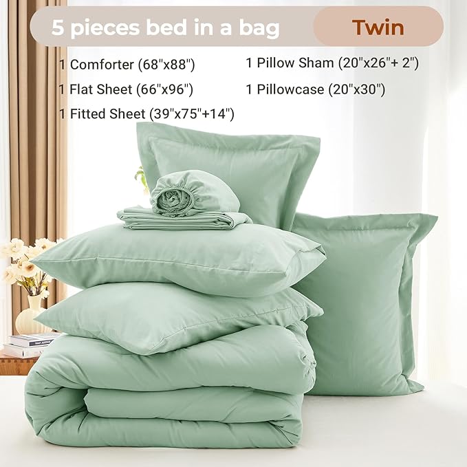 MUXHOMO 5 Pieces Twin Comforter Set, Soft Bed in a Bag Twin Size, All Season - Image 4
