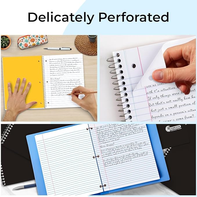 1 Subject Spiral Notebook, 50 Pack, College Ruled, Water Resistant Cover, Thick 140 Pages (70 Sheets), 8 x 10-1/2, 3 Hole Punched, Bulk School & Office, Black Cover-DeskoryOffice