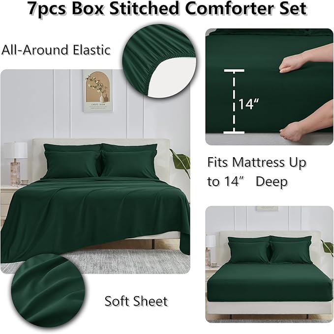 CozyLux Oversized King Comforter Sets Emerald Green, 7 Pieces Bed in a Bag - Image 6