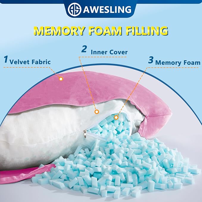 AS AWESLING Shredded Memory Foam Body Pillow, Pregnancy Pillows - Image 4