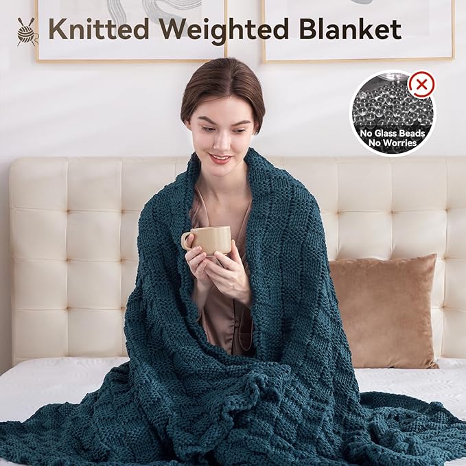 Knitted Weighted Blanket for Adult, No Beads Heavy Blanket 70” x 90'' 20lbs - Image 5
