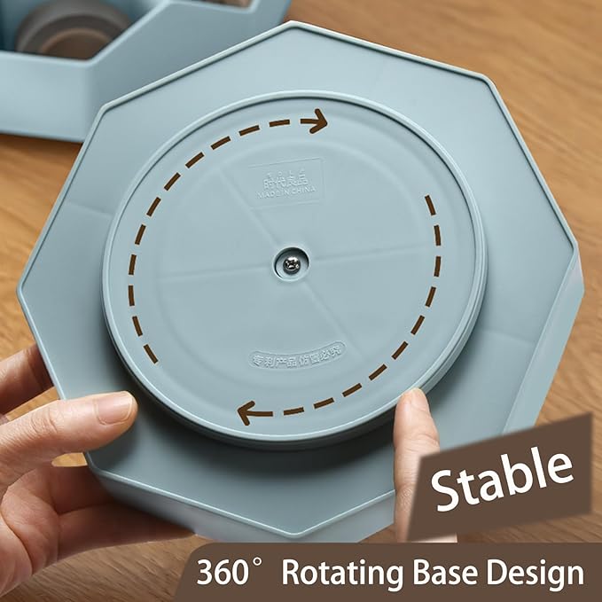 Pencil Pen Holder for Desk, 9 Slots 360 Degree Rotating Desk Organizer, Cute Pen Organizers Stationery Supplies for Office Home & Art Supply (Blue)-DeskoryOffice