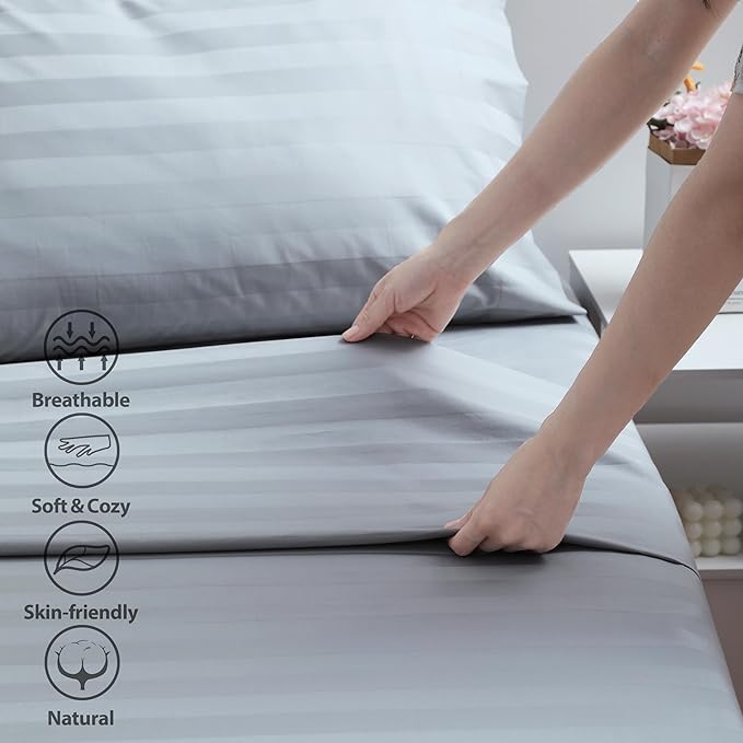 Cotton King Flat Sheet Only, 600 Thread Count 100% Egyptian Cotton Top Sheet - Image 3