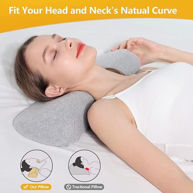 Cervical Neck Pillows for Pain Relief Sleeping, Memory Foam Neck Bolster Pillow - Image 3