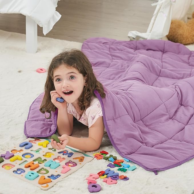Purple Weighted Blanket Kids 5lbs, Cooling Heavy Throw Blanket - Image 3