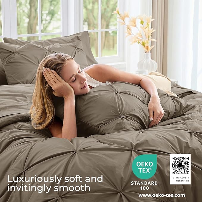 Sasttie King Size Comforter Set, 7-Piece Bed in a Bag, Pintuck Bedding Set - Image 3