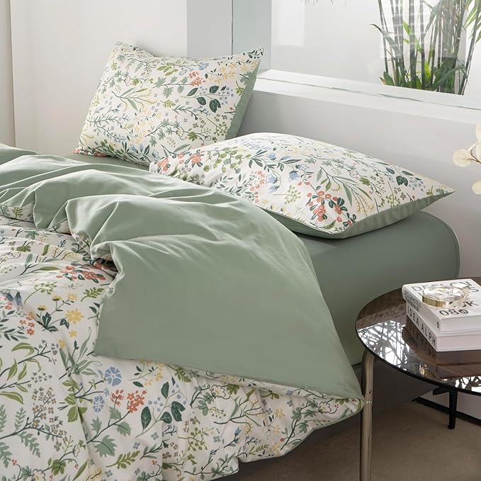 mixinni Sage Green Duvet Cover Set King-Exquisite Floral King Size Comforter Set - Image 2