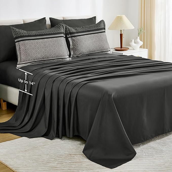 WONGS BEDDING 7 Pieces Comforter Set King Size, Dark Grey Black Striped Bed in - Image 6