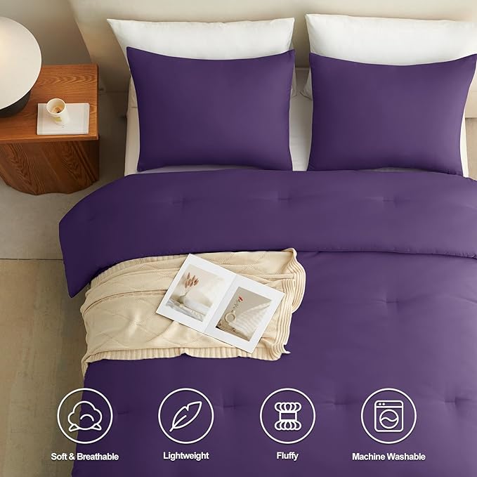 CozyLux King Size Comforter Set Purple, 3 Pieces Solid Comforters King Size - Image 5