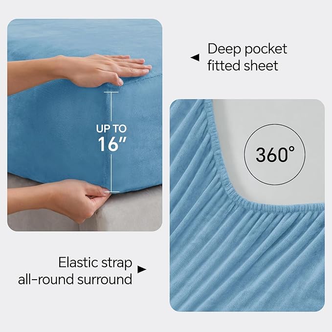 BEDELITE Flannel Sheets Full Size Forever Blue - Image 4