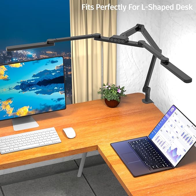 LED Desk Lamp with Clamp, 41.5" Clamp on Architect Desk Lamp for Home Office, 24W Bright Tall Computer LED Table Light Adjustable Overhead Clip on Office Lighting for Work Craft-DeskoryOffice
