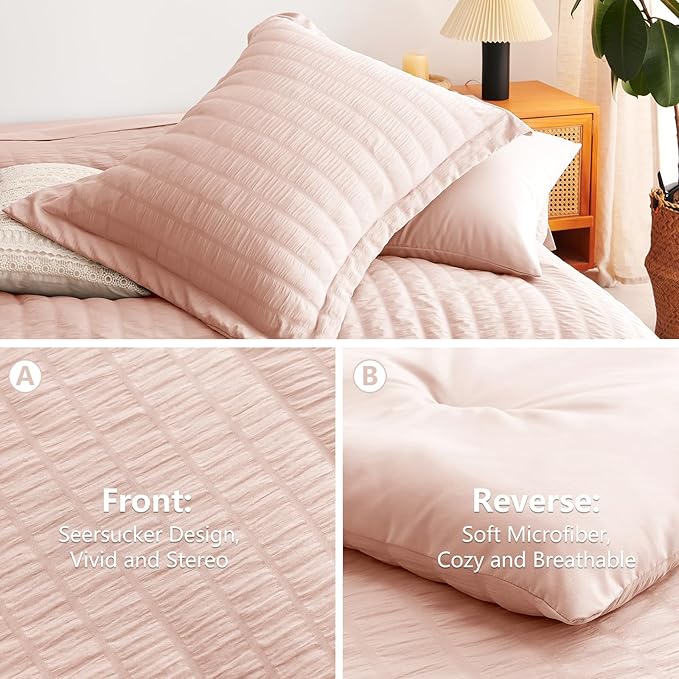CozyLux Oversized King Comforter Set Blush Pink Seersucker 7 Pieces 120x98 Bed - Image 4