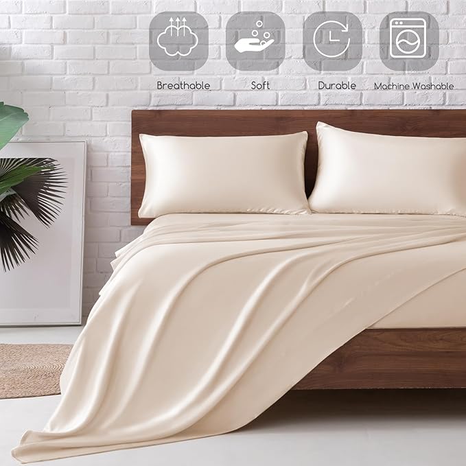 MR&HM Satin Bed Sheets, California King Size Sheets Set - Image 5