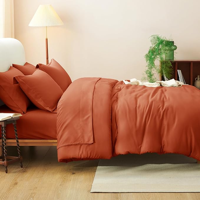 CozyLux Full Comforter Set Burnt Orange, 7 Pieces Bed in a Bag Terracotta - Image 8