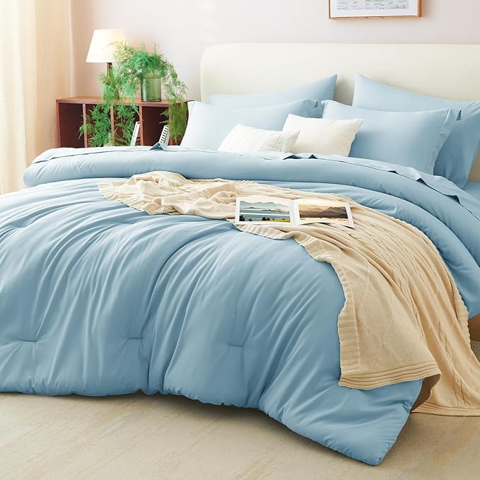 CozyLux Full Size Comforter Sets Light Blue, 7 Pieces Bed in a Bag Full by CozyLux