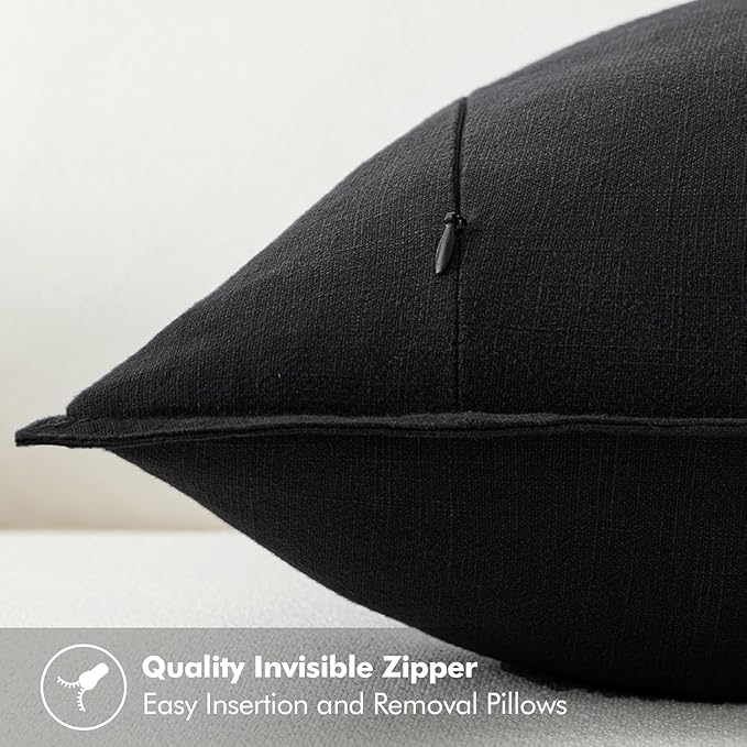 MIULEE Decorative Linen Pillow Covers 18x18 Inch Black ​Boho Farmhouse​ - Image 3