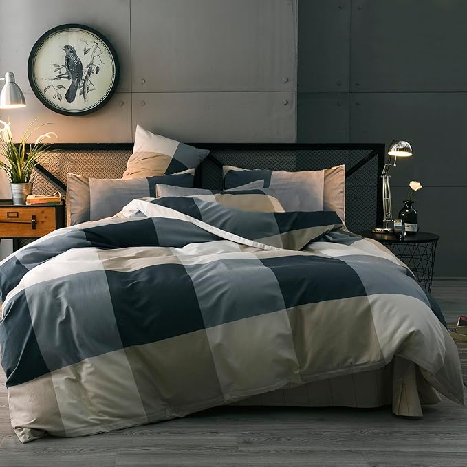 mixinni King Size Checkered Duvet Cover Set by mixinni