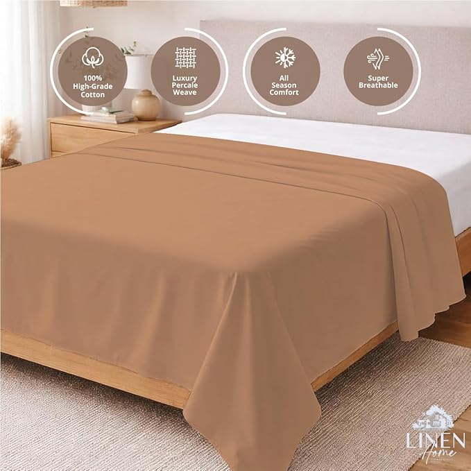 Linen Home 100% Cotton Percale 1 Flat Sheet, King Size - Image 3