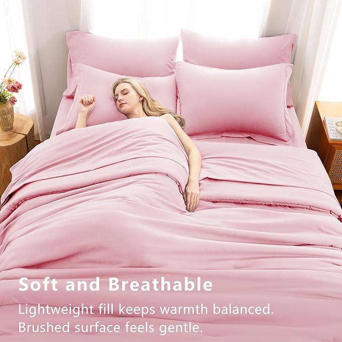 CozyLux Full Size Comforter Sets Pink, 7 Pieces Bed in a Bag Full Comforter Set - Image 6