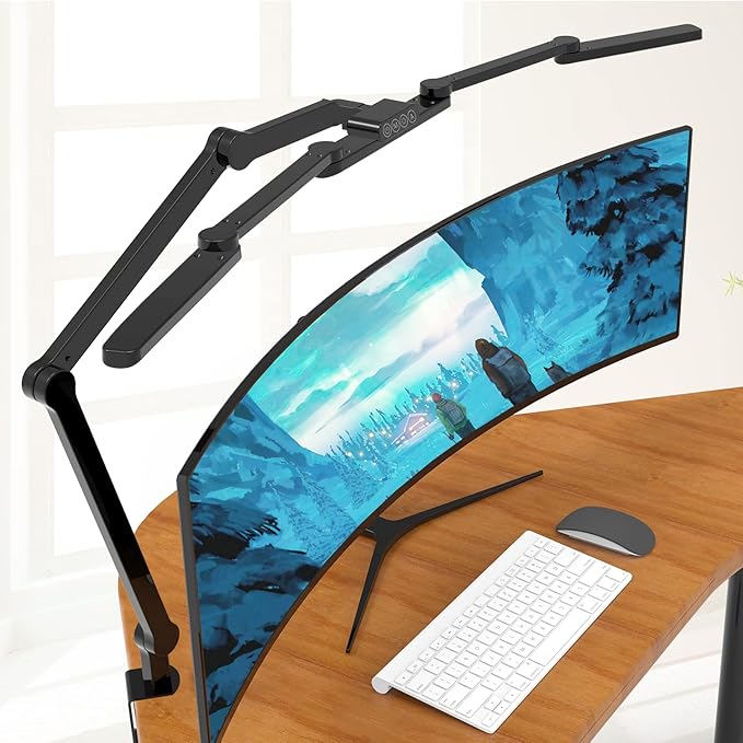 LED Desk Lamp with Clamp, 41.5" Clamp on Architect Desk Lamp for Home Office, 24W Bright Tall Computer LED Table Light Adjustable Overhead Clip on Office Lighting for Work Craft-DeskoryOffice