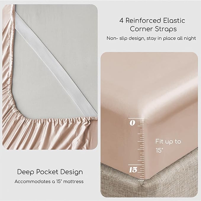 MR&HM Satin Bed Sheets, King Size Sheets Set - Image 5