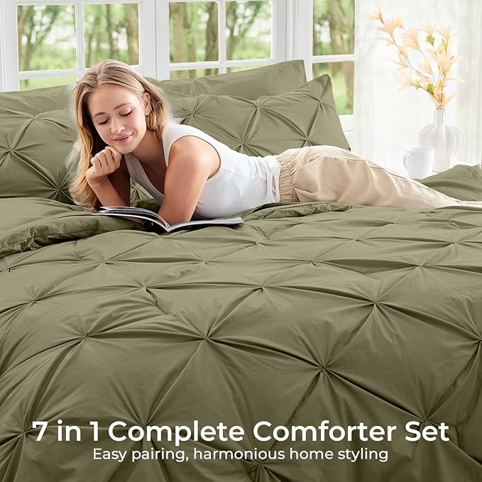 Sasttie California King Comforter Set, 7-Piece Bed in a Bag, Pintuck Bedding - Image 6