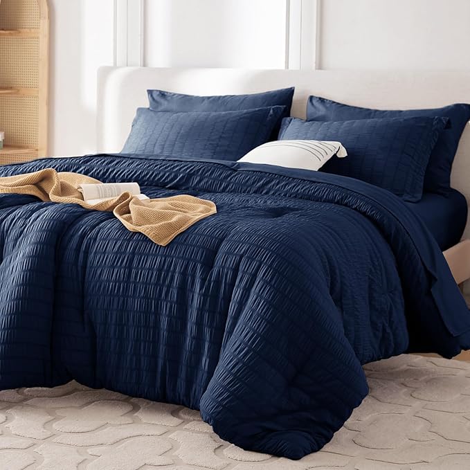MUXHOMO 5 Pieces Twin Comforter Set, Seersucker Bed in a Bag Twin Size by MUXHOMO