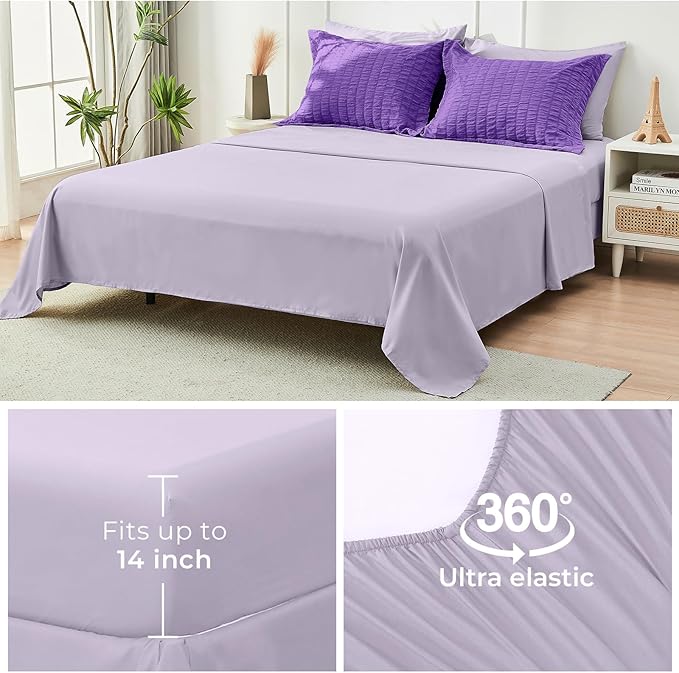 HYMOKEGE Dark Purple/Lavender Full Size Comforter Sets Seersucker 7 Pieces - Image 7