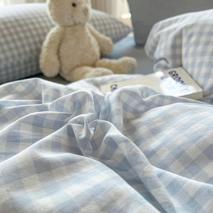 mixinni Light Blue Gingham Duvet Cover Set King Size - Image 9