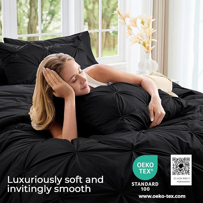 Sasttie California King Comforter Set, 7-Piece Bed in a Bag, Pintuck Bedding - Image 3