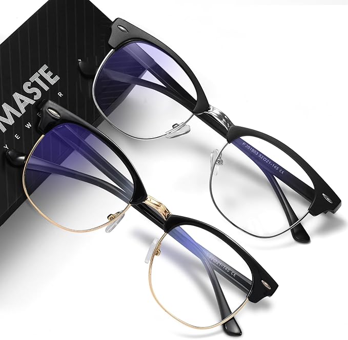 Blue Light Blocking Glasses Vintage Half Frame UV Clear Lens Anti Eyestrain by AOMASTE