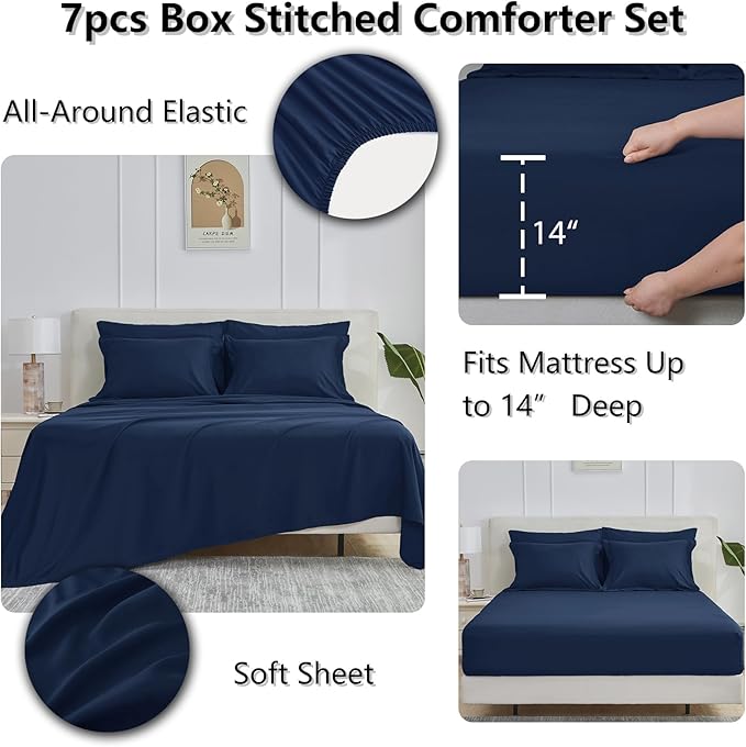 CozyLux King Size Comforter Set Navy Blue - Image 4