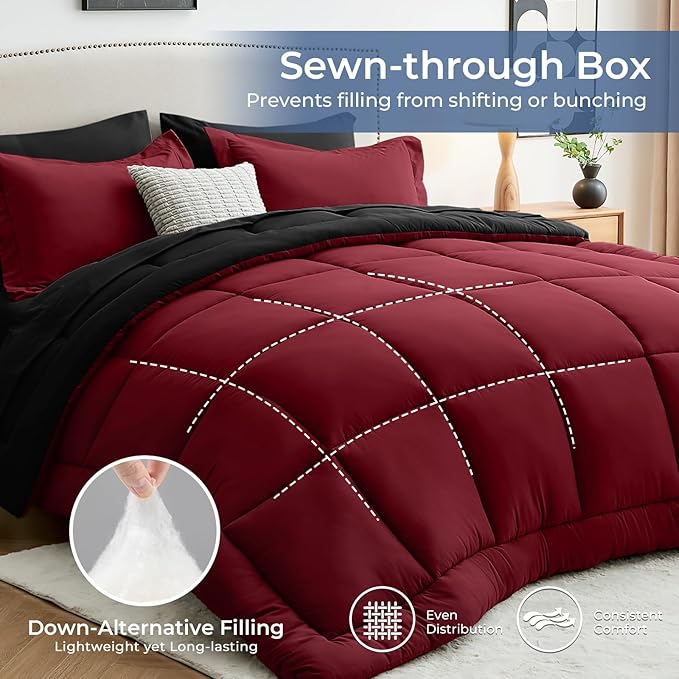Sasttie Twin Comforter Set, 5 Pieces Reversible Bed in a Bag Twin, Complete - Image 4