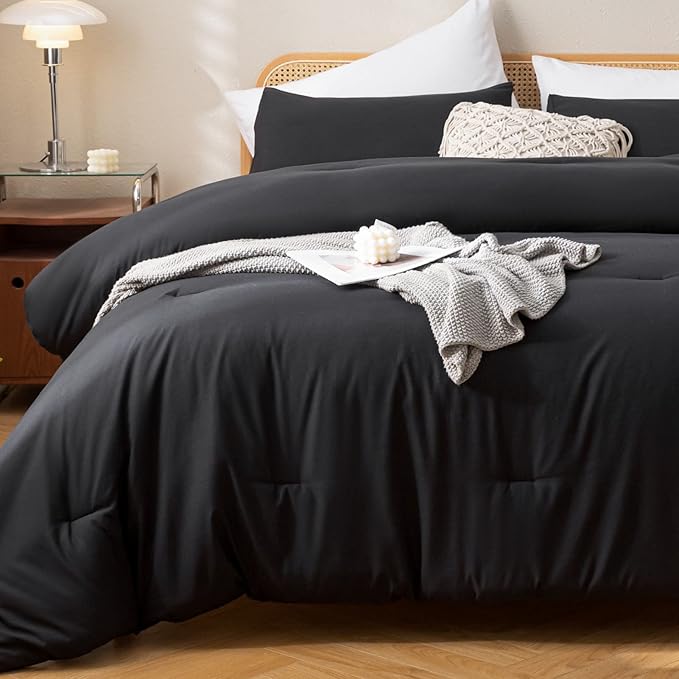 ROSGONIA California King Comforter Set Black, All Season Bedding Soft Bedspread - Image 3