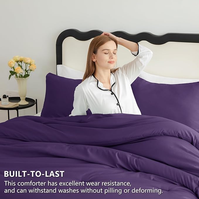CozyLux Twin Comforter Set Purple, 2 Pieces Twin Extra Long Solid Breathable - Image 3