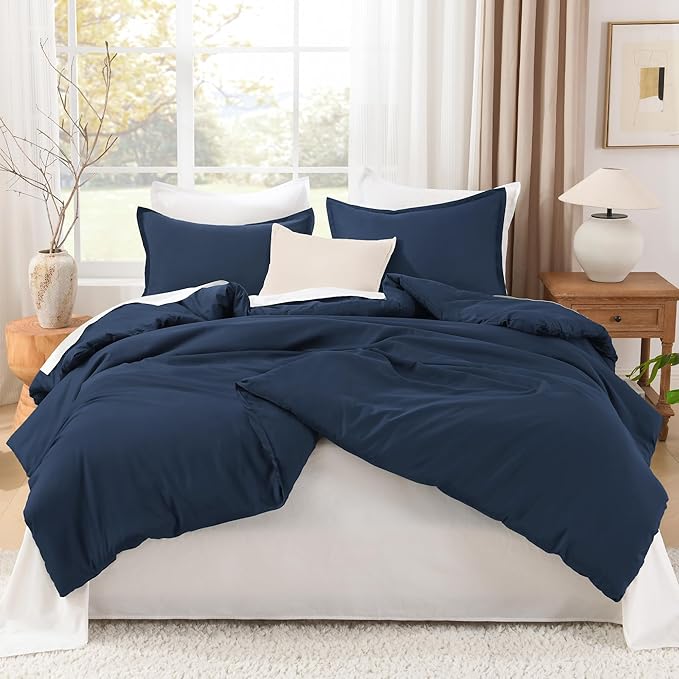 Litanika Navy Blue Comforter Set Queen Size, 3 Pieces Lightweight Solid Bedding - Image 3