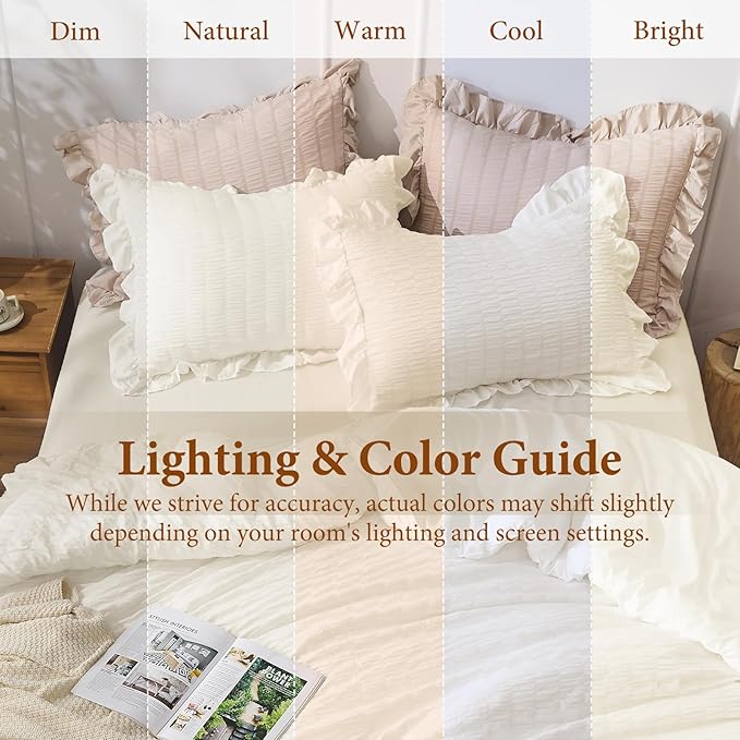 JOLLYVOGUE Ivory Queen Comforter Set, 3 Pieces Seersucker Comforters Queen Size - Image 8