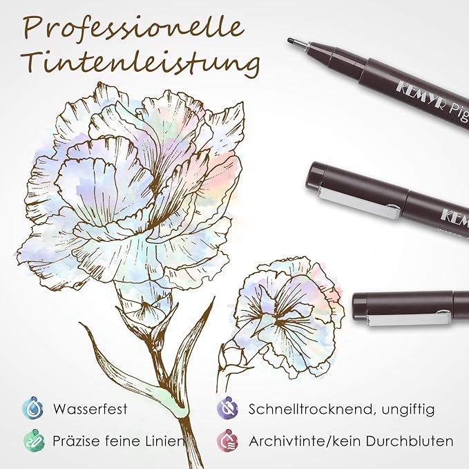 10 Micro Fine liner Drawing Art Pens Calligraphy Pens: 0.05mm-1.0mm Size Art supplies Waterproof Archival brown Ink Markers For Artists,Use for Professional Watercolor,Sketching-DeskoryOffice