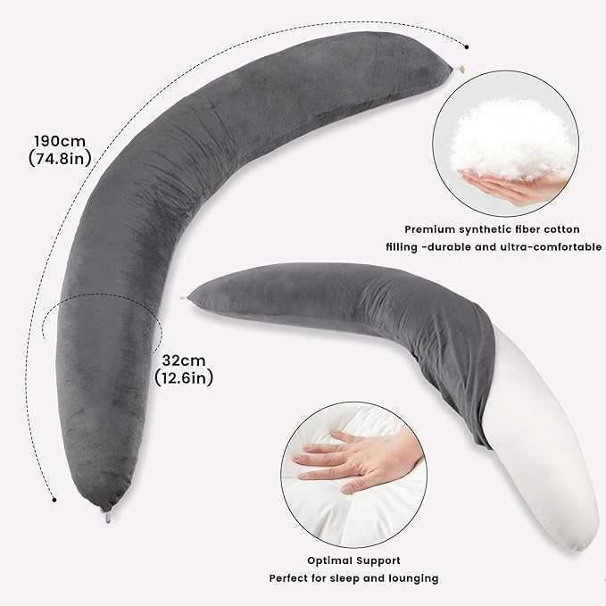 Pregnancy Pillow for Side Sleeping, 74 Inch C Shaped Long Body Pillow, Sleep - Image 3