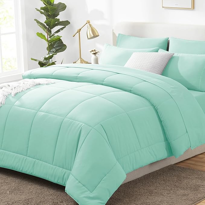 CozyLux King Size Comforter Set Mint Green, 7 Pieces Bed in a Bag, All Season by CozyLux