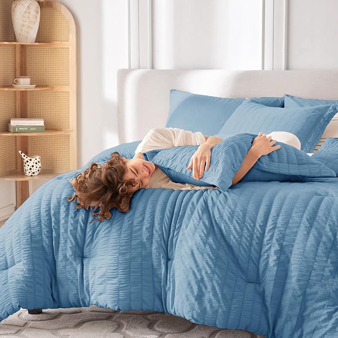 MUXHOMO 5 Pieces Twin XL Comforter Set, Seersucker Bed in a Bag Twin XL Size - Image 7