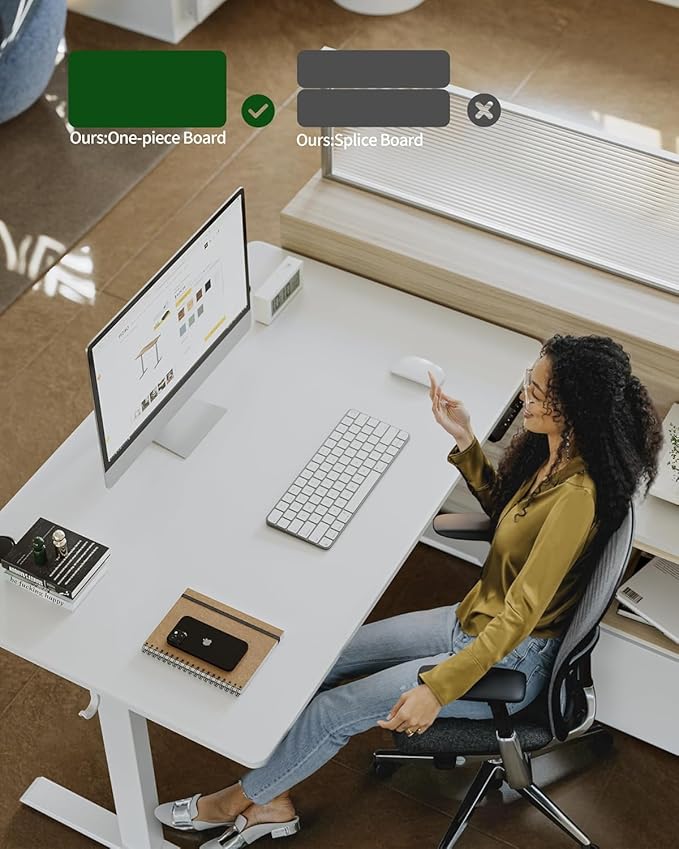 FEZIBO One-Piece Standing Desk Adjustable Height Stand up Home Office Desk, 48x24 Inch Electric Standing Computer Desk, with 4 Memory Presets, Fixable casters, White-DeskoryOffice