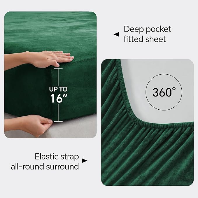 BEDELITE Flannel Sheets Queen Size Dark Green - Image 4