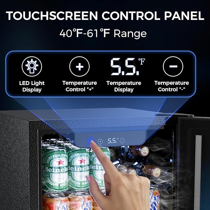 1.7 Cu.ft Beverage Refrigerator Cooler, 68 Can Mini Fridge Glass Door with Adjustable Shelves, Digital Temperature Display, Freestanding Small Drink Fridge for Home, Office or Bar(Black)-DeskoryOffice