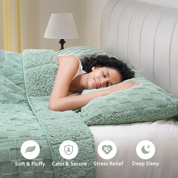 Drewin Weighted Blanket Full Size 15 Pounds, Ultra-Soft Fluffy Jacquard Sherpa - Image 3