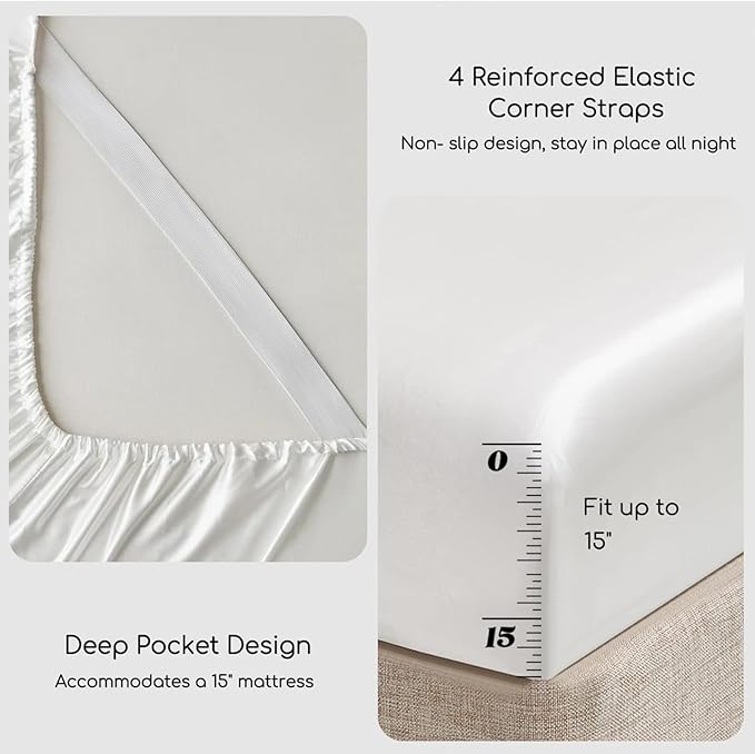 MR&HM Satin Bed Sheets, Queen Size Sheets Set - Image 4