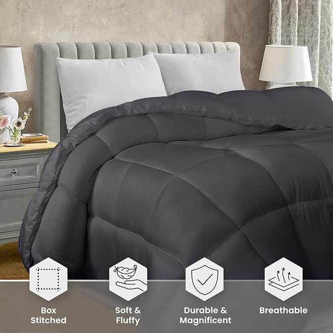Utopia Bedding Queen Comforter Duvet Insert, Quilted Grey Comforter - Image 3