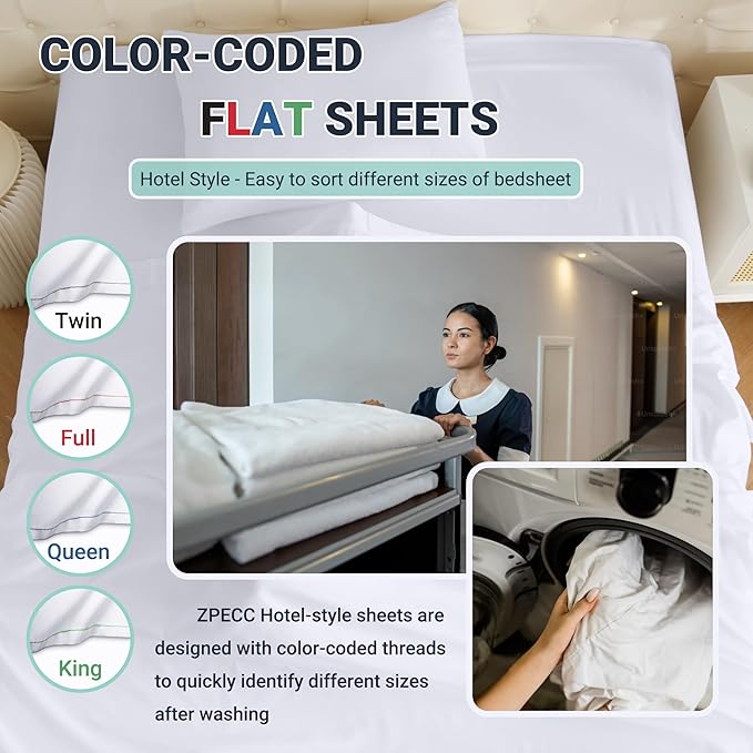 ZPECC White Bulk Flat Sheets Only Queen Size 24 Pack, Easy Sort Top Bed Sheet - Image 3